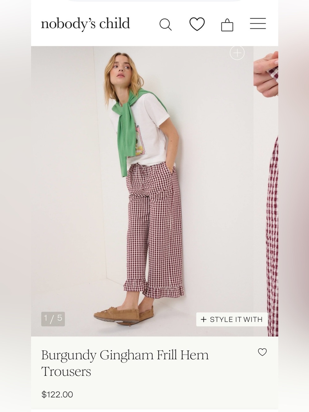 NWT Nobody’s Child Burgundy Gingham Frill Pants